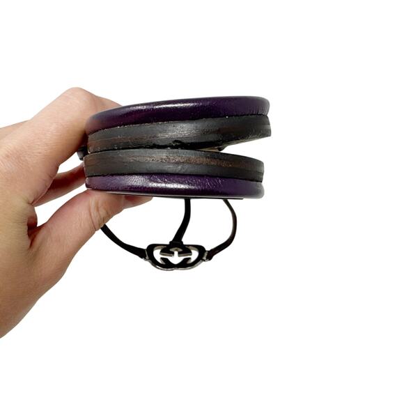 GUCCI Plum Purple GG Silver Crystal Logo Monogram Designer Vintage Sandals US 8 - Picture 10 of 12